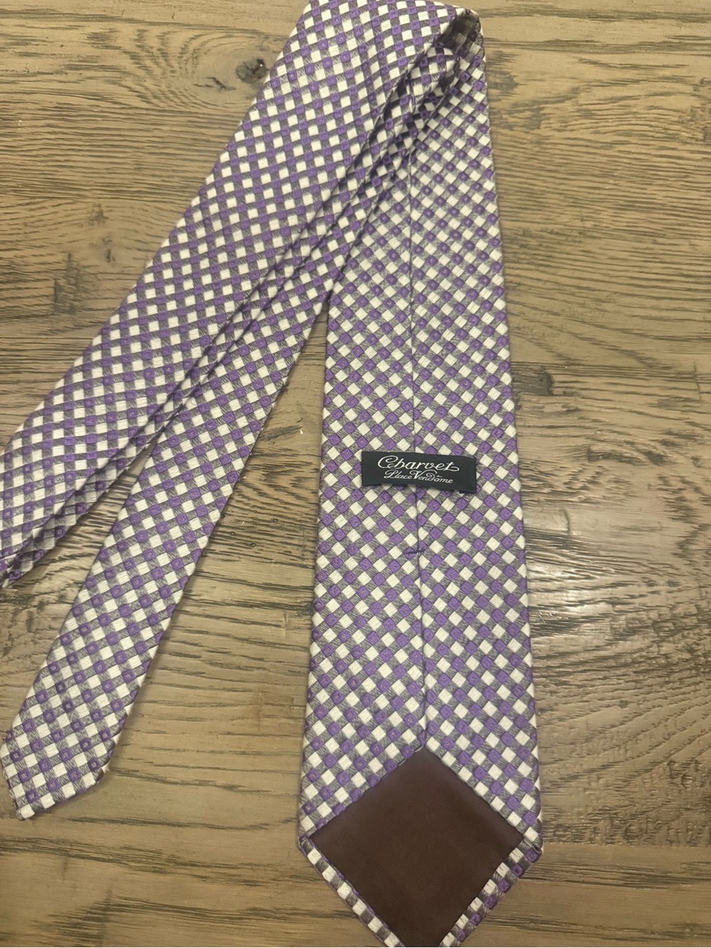 Charvet Lavender and White Check 80%Silk Tie\20%Cashmere
